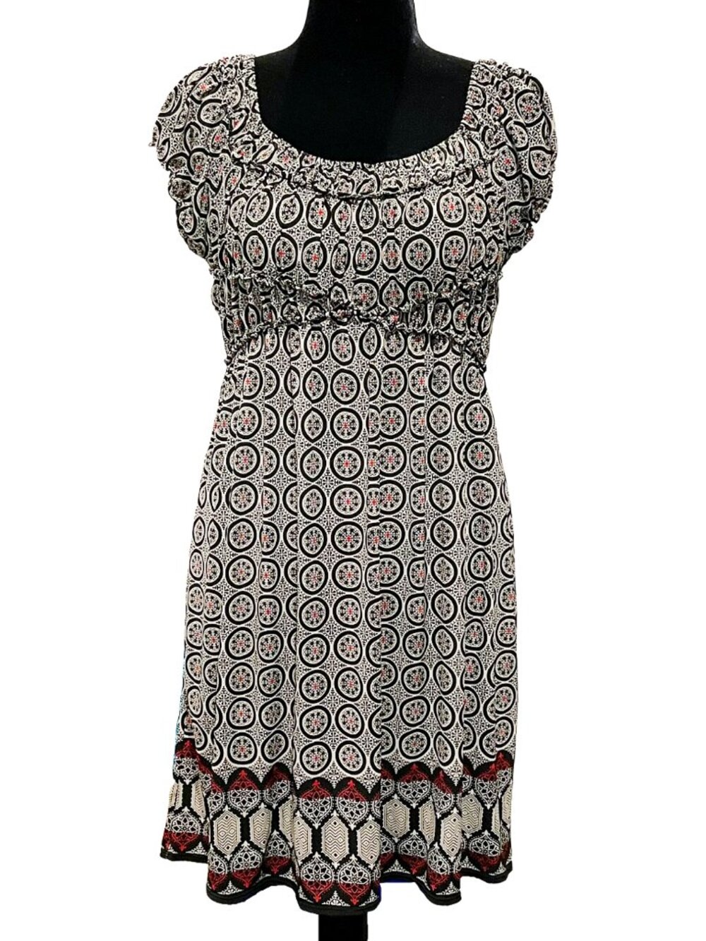Off Shoulder Mandala Print Dress Black Cream Red Boho M Max Studio